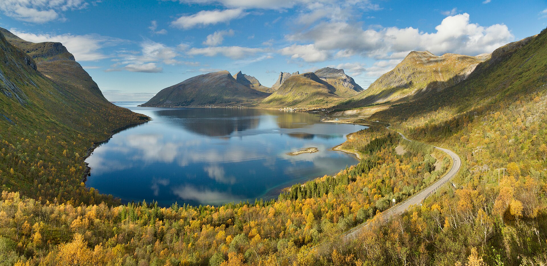 Wide view to Bergsbotn, Senja, Troms, Norway, 2015 September